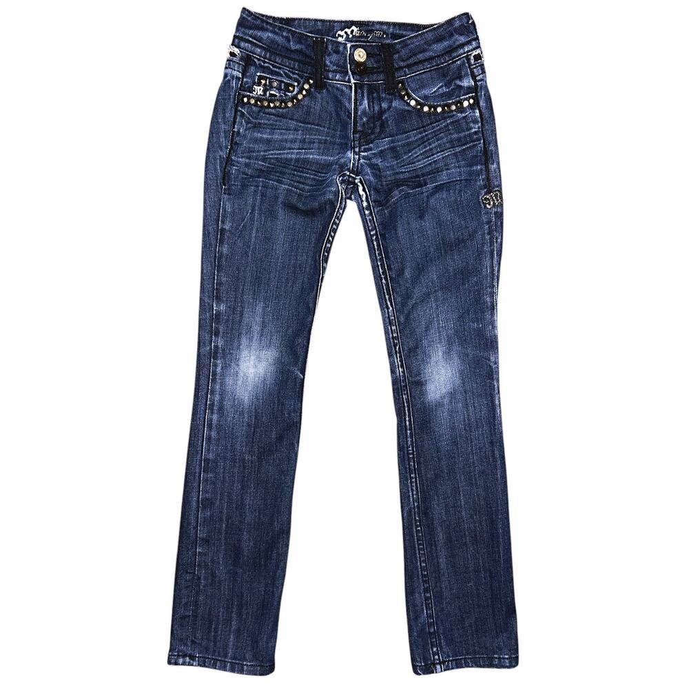 Miss Me Girls Embellished Straight Leg Low-Rise Jeans Size 8 (24X26)